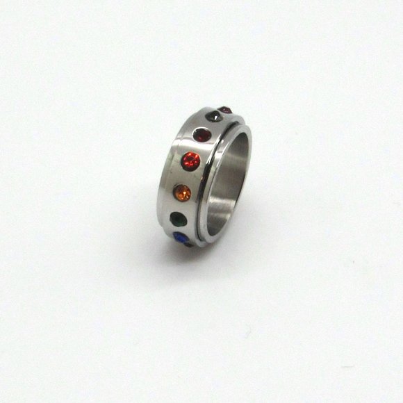 NEW Stainless Steel Gay Pride Rainbow Spinner Ring - Picture 2 of 2